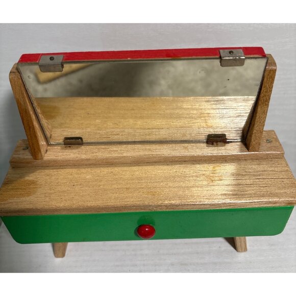 Wood Dollhouse Dresser Art Deco 1930’s Furniture Tilt Mirror & Drawer Japan 6.5" - Picture 3 of 12